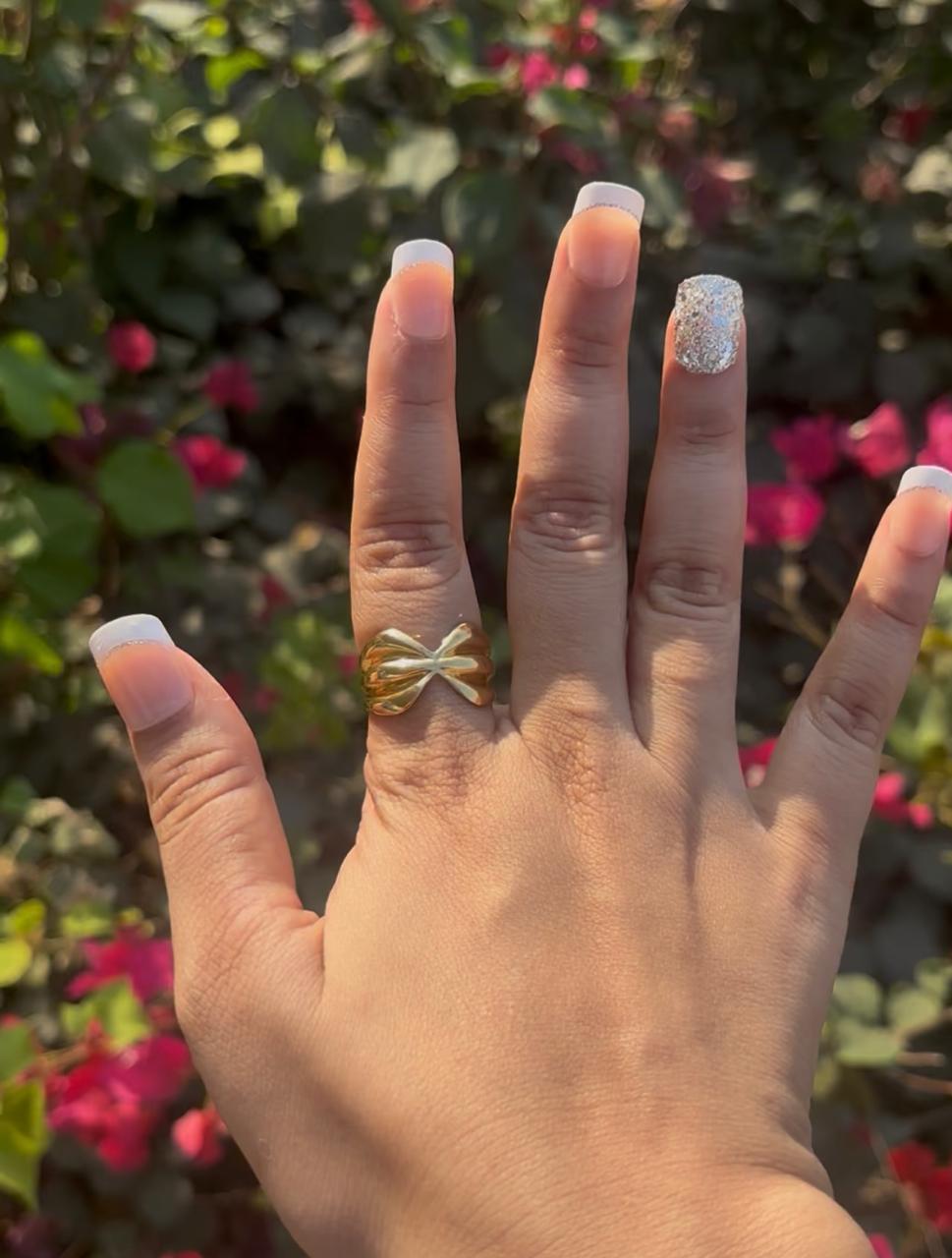 Elegant Bow-Tied Gold plated Ring – Shine with Modern Sophistication