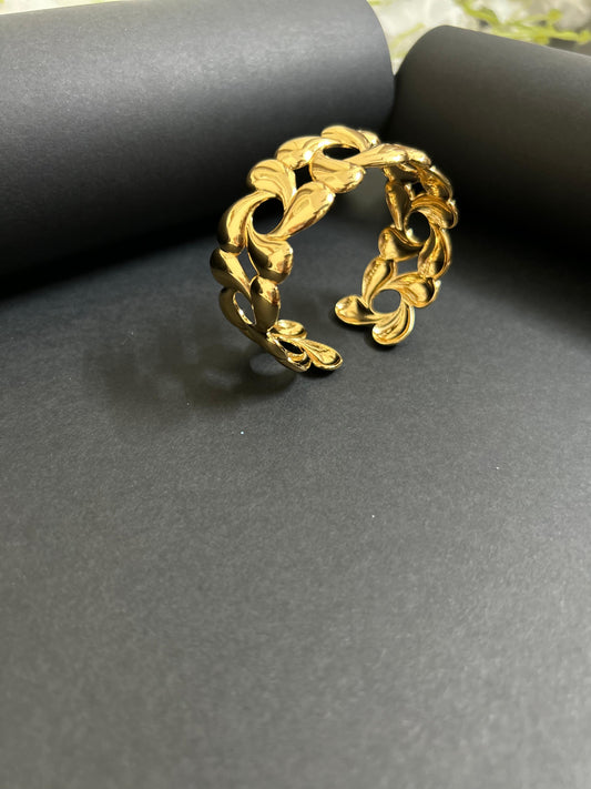 Elegant Gold-Plated Floral Kada | Statement Open Cuff | Aroj Jewels