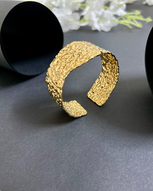Gold-Plated Textured Cuff kada for Women
