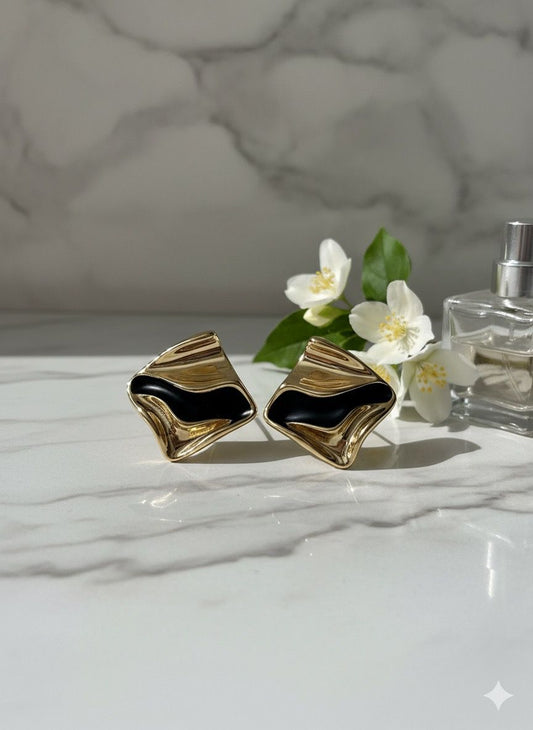 Gold-Black Geometric Earrings