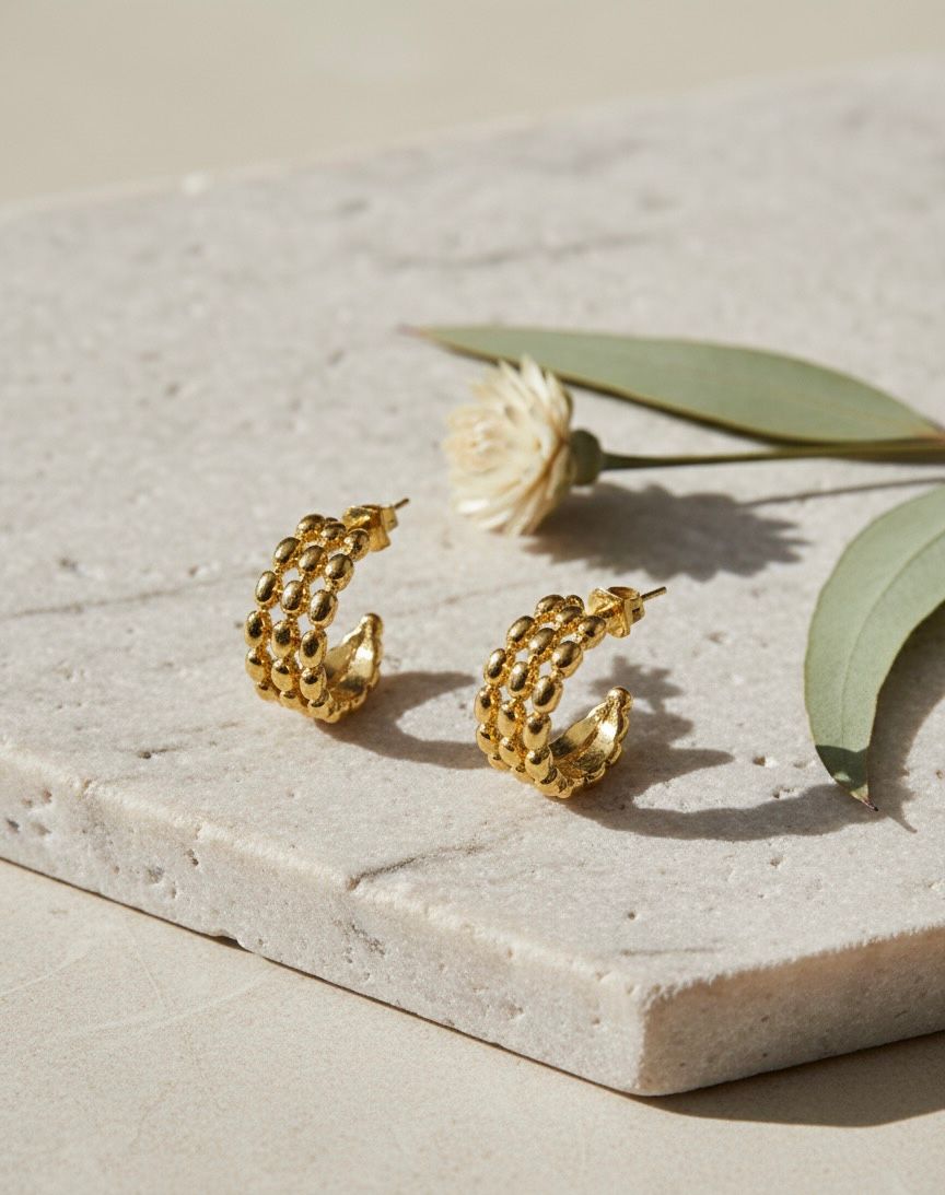 Beaded Gold-Plated Hoops