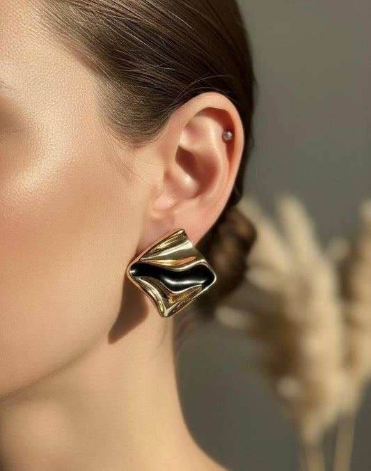 Gold-Black Geometric Earrings